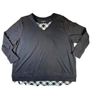Woman Within Plus Size Layered Look Sweatshirt 2X Black & White Checked